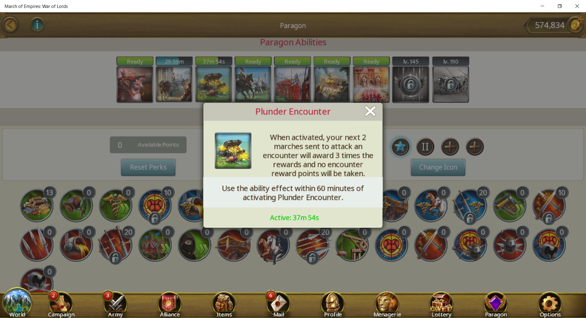 Paragon ability Plunder-Encounter - March Of Empires - War Of Lords