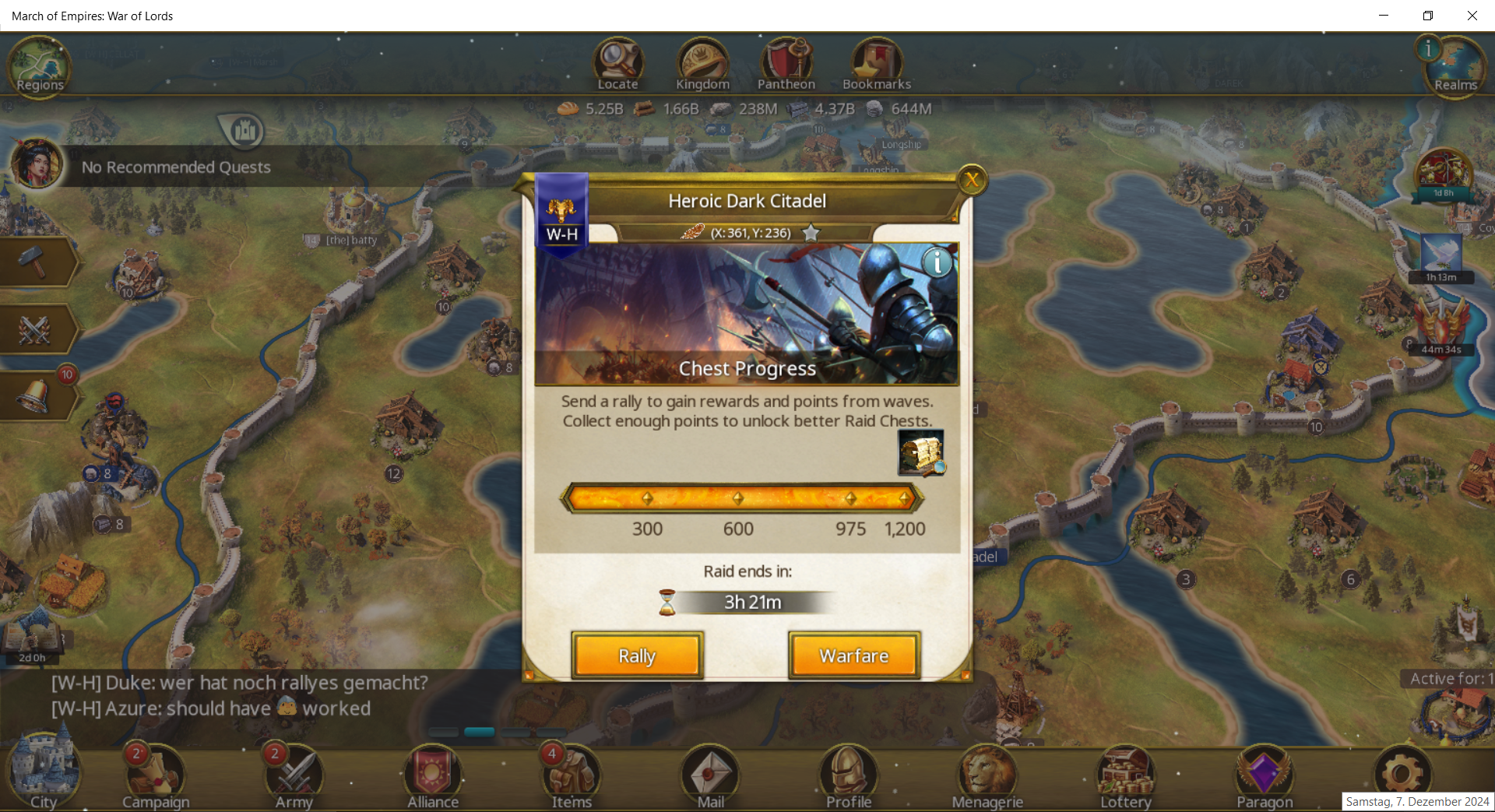 1st HDC Season Quest successfully done – Realm 447 at W-H – 7th December 2024 – March Of Empires – War Of Lords