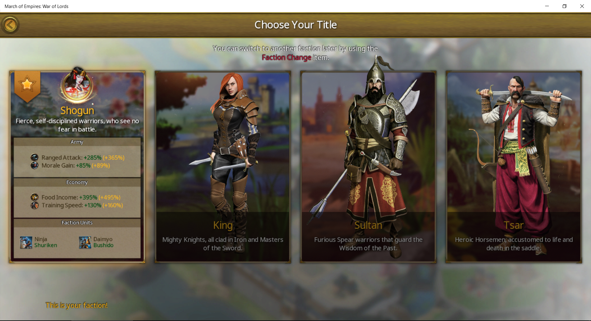 SHOGUN FACTION successful at maximum – March Of Empires – War Of Lords